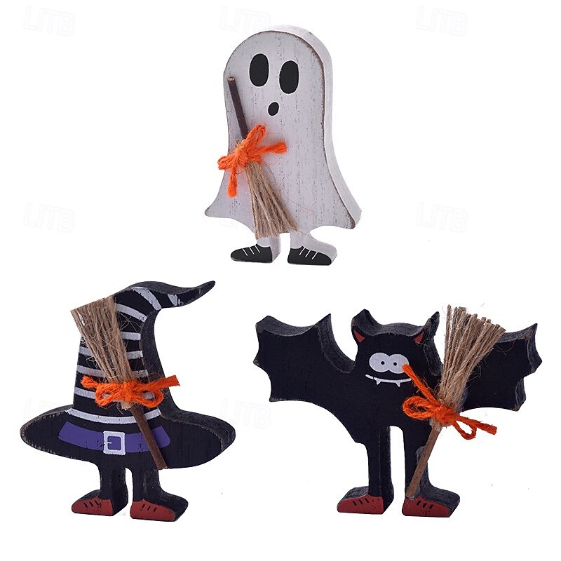 Halloween Wooden Ghost and Bat Tiered Tray Decor, Spooky Halloween Tabletop Ornaments, Rustic Wooden Signs for Tiered Tray Display and Party Decorations4