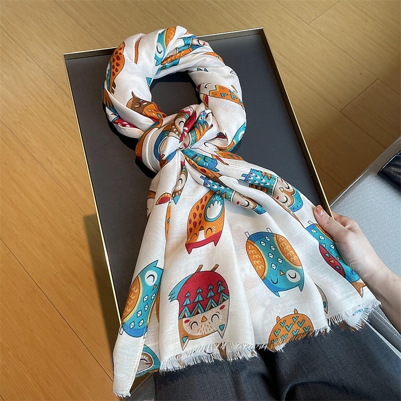 Women's Rectangle Scarf Street Daily Date White Blue Scarf Animal4