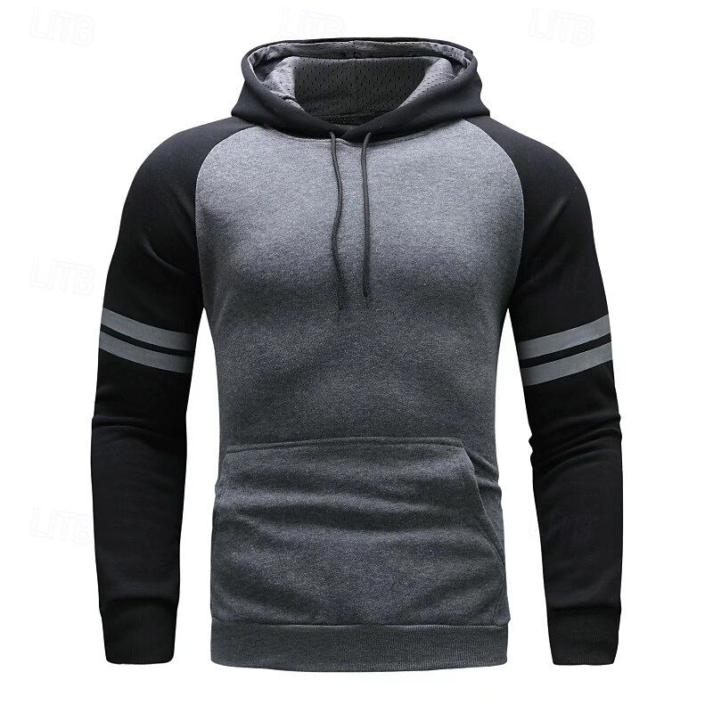 Men's Hoodie Fleece Hoodie Fleece lined Hoodie Red Navy Blue Light Grey Dark Gray Hooded Plain Patchwork Color Block Sports & Outdoor Casual Daily Polyester Streetwear Cool Designer Spring &  Fall4