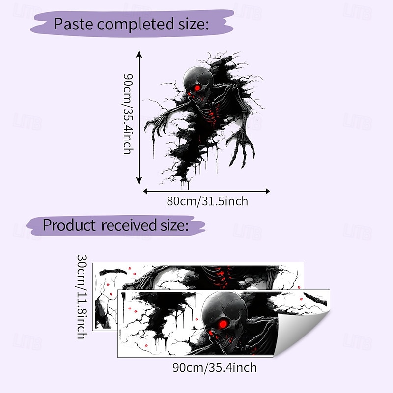 Halloween 3D Broken Wall Skeleton Decal, Scary Skull Wall Stickers for Bedroom Living Room, Self-Adhesive Halloween Wall Decor for Home or Party3