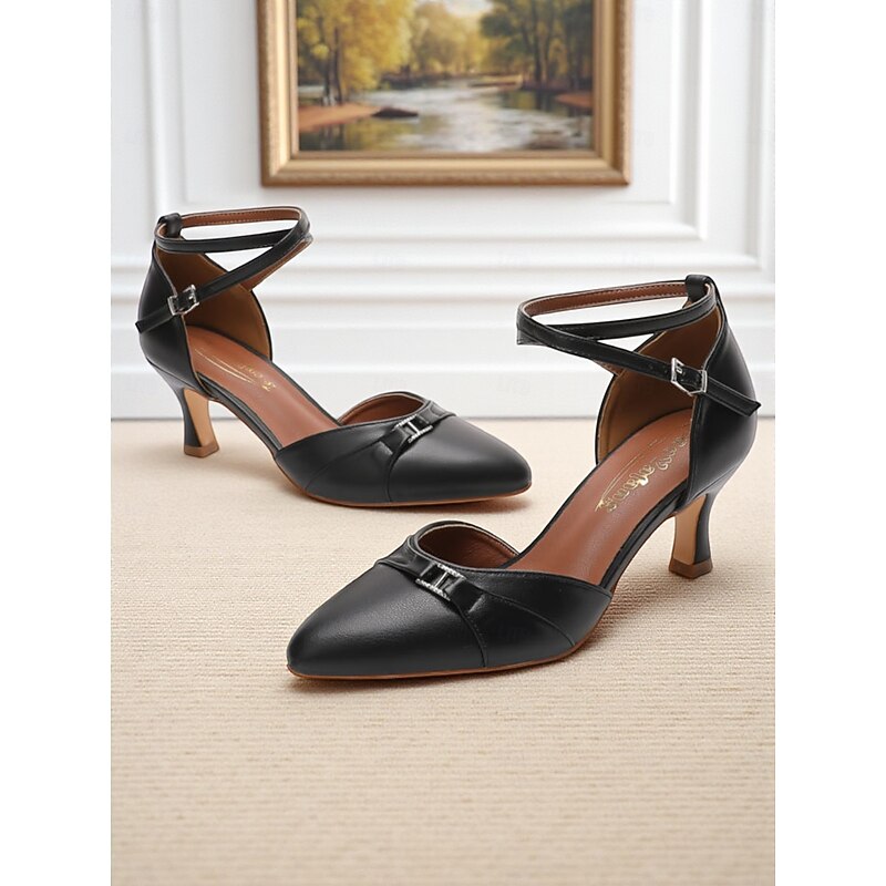 Women's Pink Ankle Strap Kitten Heels – 1950s Elegant Pointed Toe Buckle Pumps for Weddings, Parties, and Office Wear2