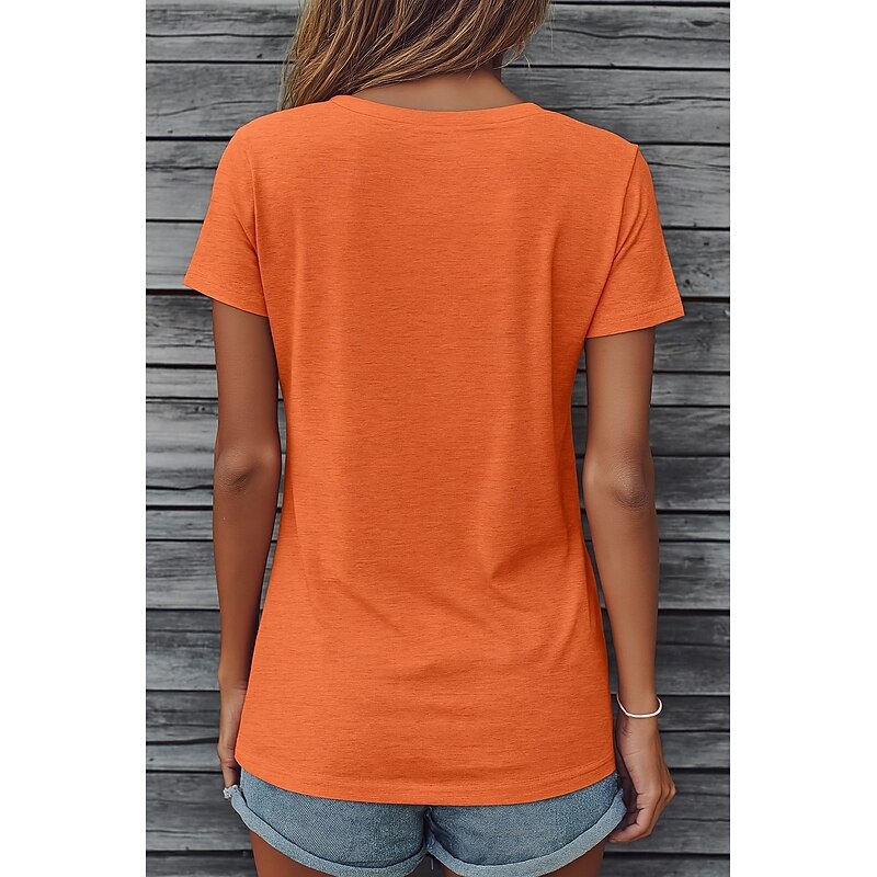 Halloween Women's T shirt Witch Graphic Plants Vintage Stylish Casual Short Sleeve V Neck Regular Tops Daily Print Orange Summer Spring Fall2
