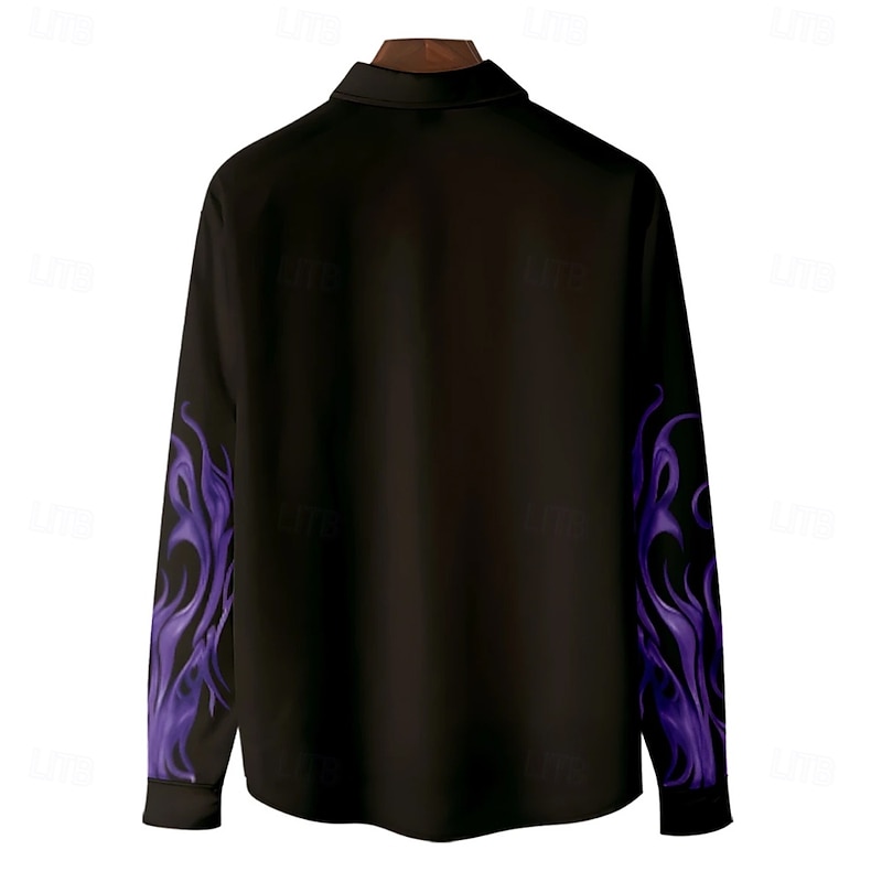 Men's Flame Halloween Costumes Day of the Dead Shirt Button Up Shirt Casual Dress Shirt Long Sleeve Fashion Casual Vacation Daily Streetwear Summer Spring Turndown 3D Print Collared Shirts Black2
