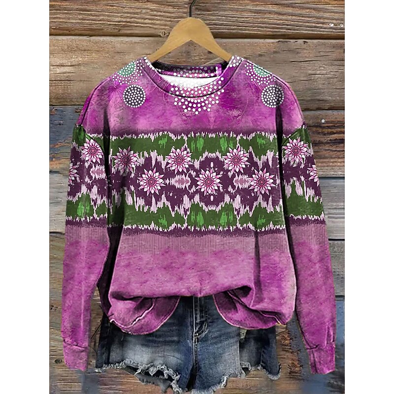 Women's Pullover Sweatshirt Graphic Tribal Abstract Fashion Casual Long Sleeve Crew Neck Regular Tops Street Dailywear Casual Print Blue Purple Khaki Fall Winter3