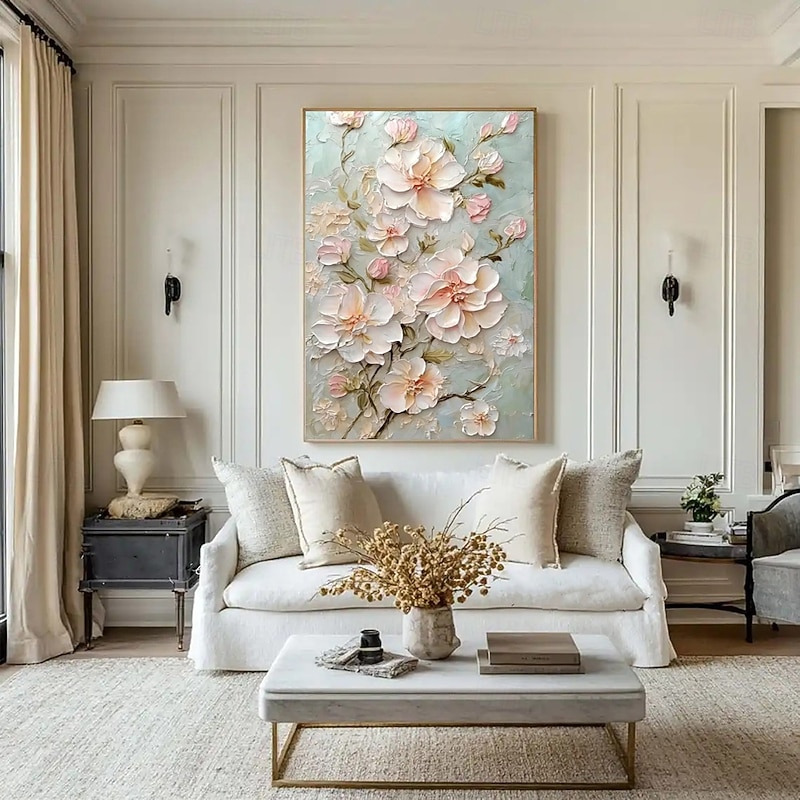 Handmade Oil Paintings Wall Art Decoration Hand Painted Abstract Knife Painting Flowers for Home Decor Stretched Frame Hanging Painting/Rolled Canvas (No Frame)