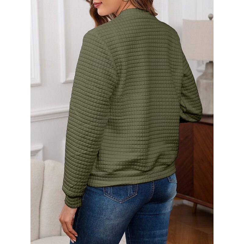 Women's Bomber Jacket Casual Jacket Comfortable Breathable Zipper Pocket Casual Plain Vacation Street Casual Daily Wear Zipper Regular Stand Collar Regular Fit Long Sleeve Outerwear Black White Wine3