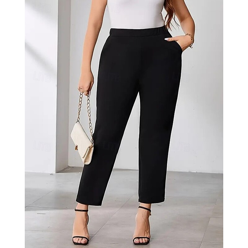 Women's Dress Pants Wide Leg Pants Trousers Fashion Streetwear Ankle-Length High Waist Plain Pocket Breathability Comfortable Micro-elastic Street Daily Wear Going out Black Spring Fall Regular Fit4
