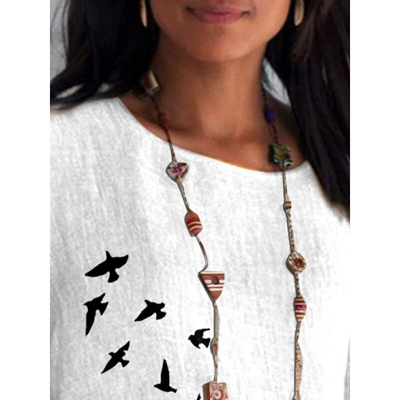 Women's Shirt Graphic Daily Casual 3/4 Length Sleeve Crew Neck Regular Tops Daily Holiday Print White Summer Spring Fall2