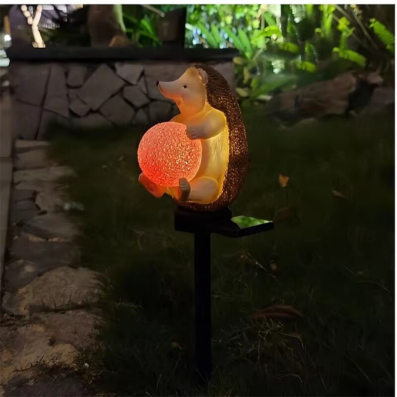 Solar Energy Hedgehog Garden Light Lantern Landscape Lighting Colors Changing Hedgehog with Ball Ornament for Garden Decoration  1PC4