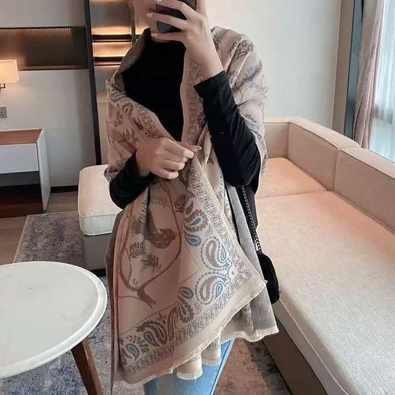 Women's Rectangle Scarf Women's Shawls & Wraps Street Daily Date Black Orange Scarf Flower3