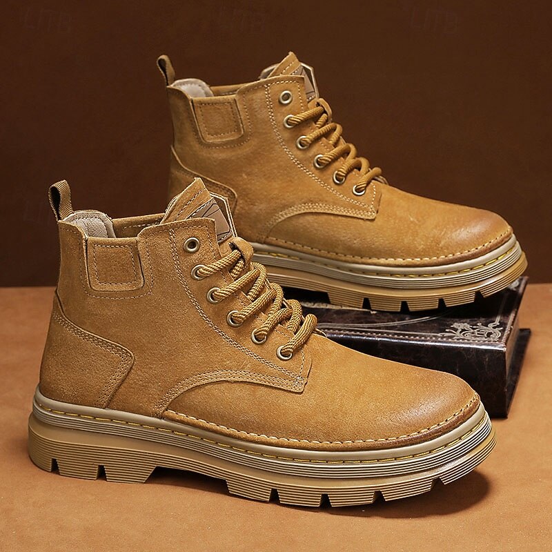 Men's Brown Suede Lace-Up Work Boots – Retro Outdoor Ankle Shoes for Fall, Farm Work & Everyday Wear4