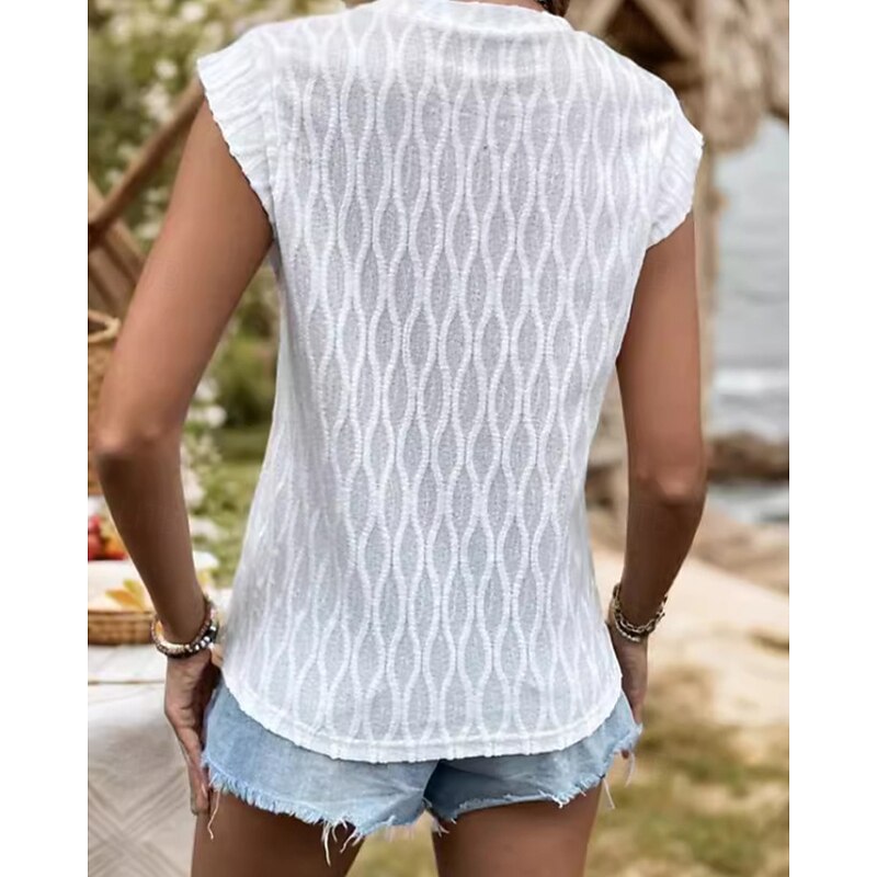 Women's Texture Blouse Lace Shirt Blouse Plain Modern Casual Sleeveless Crew Neck Regular Tops Daily Holiday Going out Print White Summer4