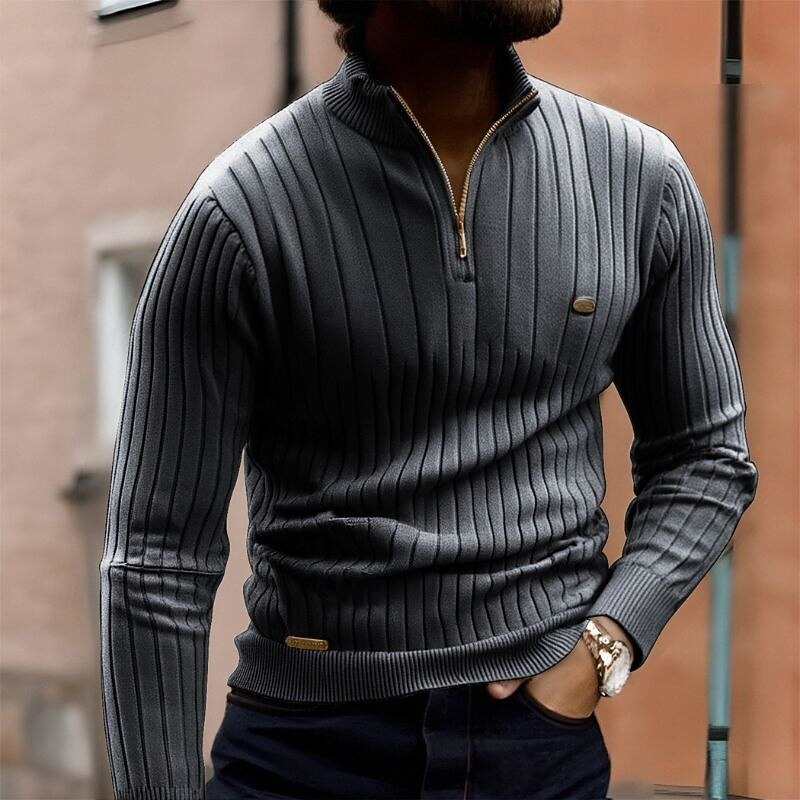 Men's Pullover Sweater Jumper Quarter Zip Sweaters Knit Sweater Ribbed Knit Regular Tops Knitted Plain Half Zip Fashion Casual Vacation Daily Wear Clothing Apparel Fall & Winter Black Navy Blue S M L2