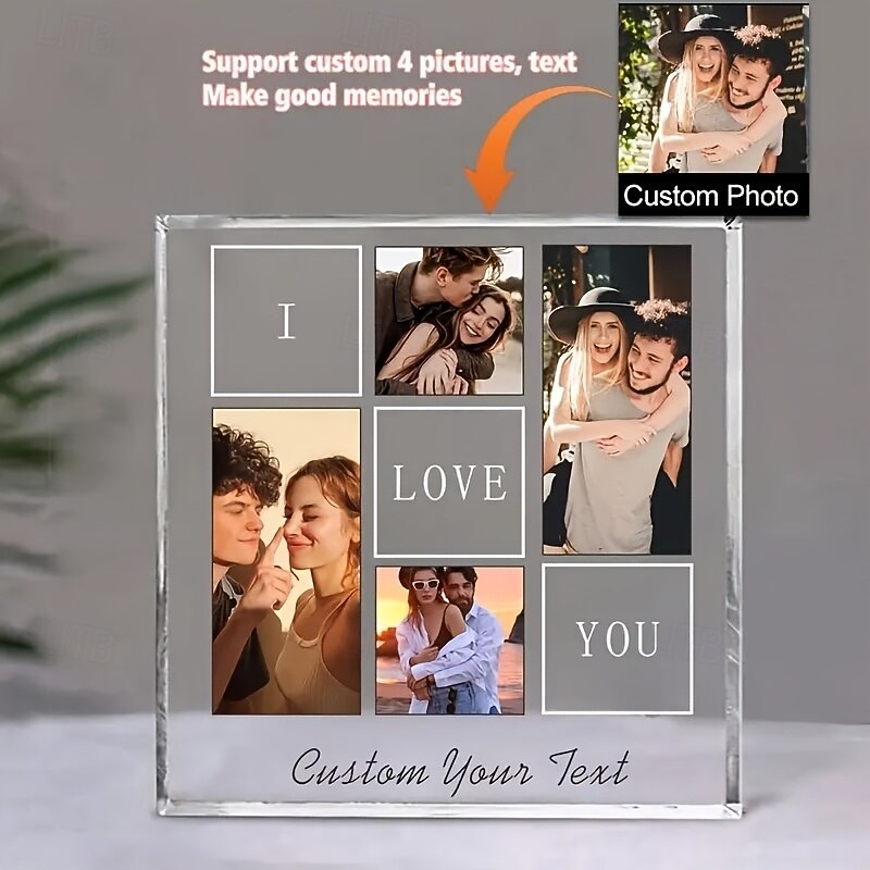 Personalized Photo Block Valentine's Day Custom Gift for Him or Her, Acrylic Plaque Block with 4 Photo Collage, Unique Romantic Picture Gift for Boyfriend or Girlfriend4