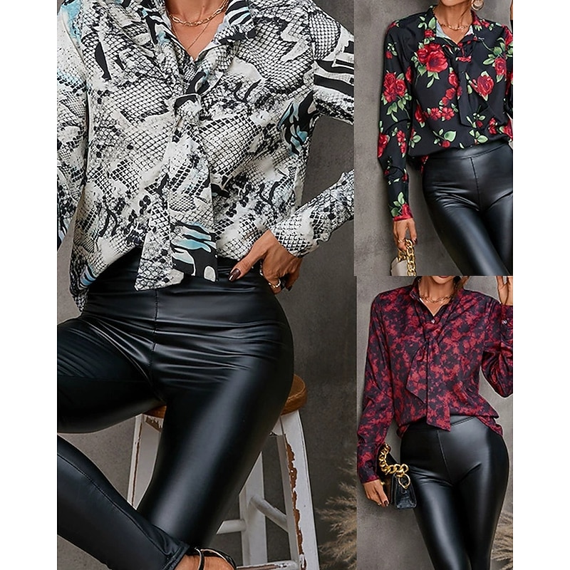 Women's Shirt Floral Daily Stylish Basic Long Sleeve Shirt Collar Regular Tops Work Daily Holiday Buttons Print Black Red Gray Spring Fall