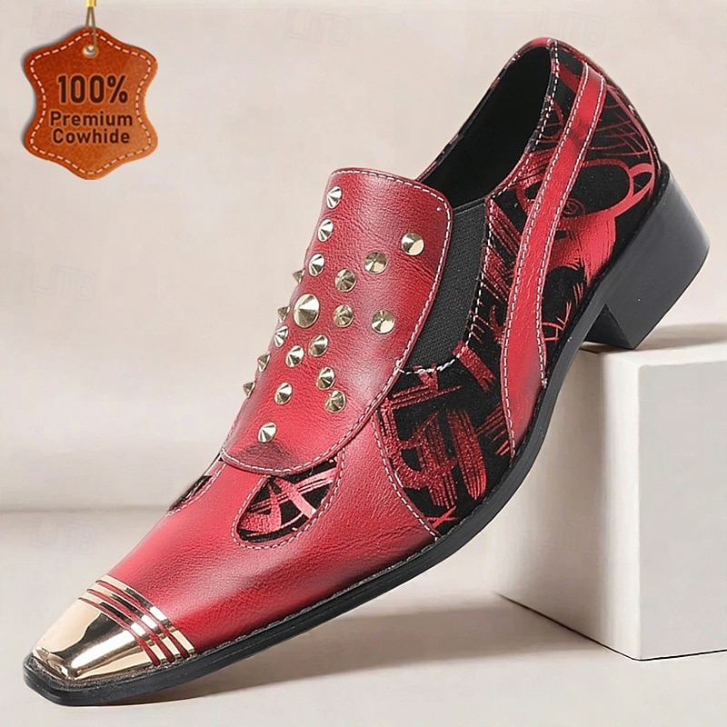 Men's Red Leather Shoes with Studded Detailing and Sleek Modern Design Perfect for Trendy Casual Wear Fashion Shows and Social Gatherings