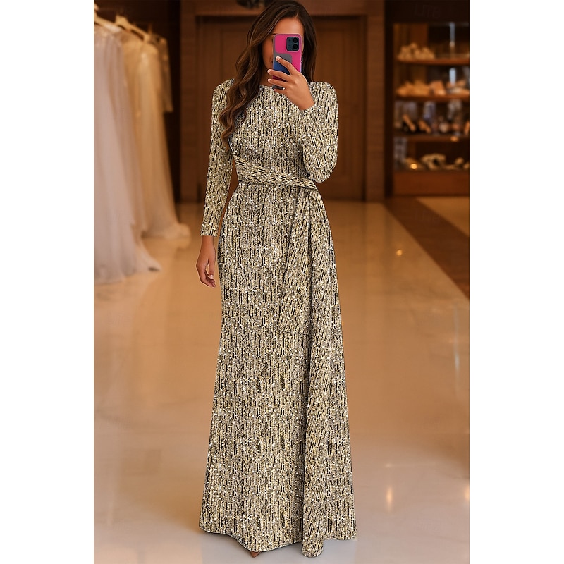 Bead-embellished Gold Jersey A-Line Evening Gown Elegant Dress Formal Wedding Floor Length Sleeveless Sweetheart Satin with Bow Knot