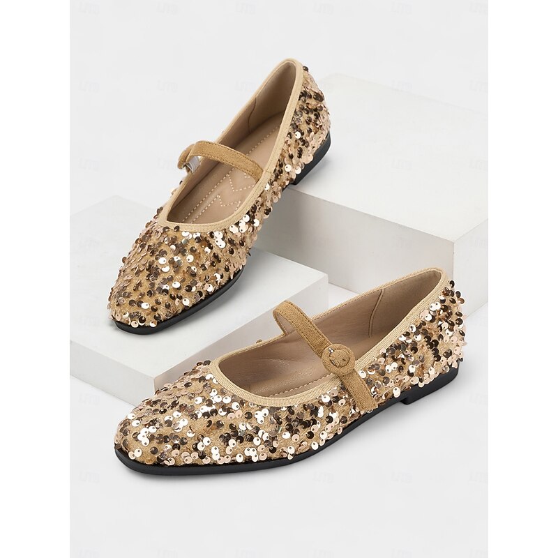 Women's Silver Sequin Mary Jane Flats - Vintage-Inspired Glitter Ballet Shoes for Comfortable Walking, Party Wear, Weddings, and Holiday Events4