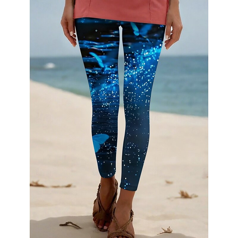 Women's Pants Trousers Leggings Cozy Leggings Streetwear Casual Full Length High Waist Floral Butterfly Elastic Waist Print Breathability Comfortable Stretchy Vacation Street Daily Wear Black White2