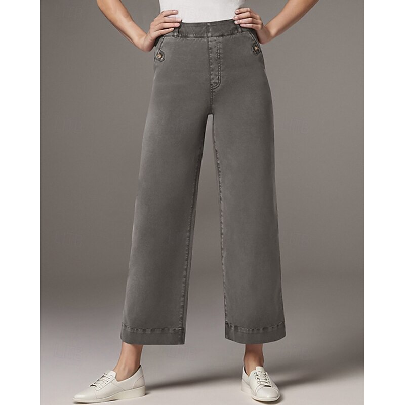 Women's Slacks Straight Streetwear Casual Full Length Natural Plain Pocket Comfy Vacation Street Dark-Gray Black White Army Green Fall Regular Fit2