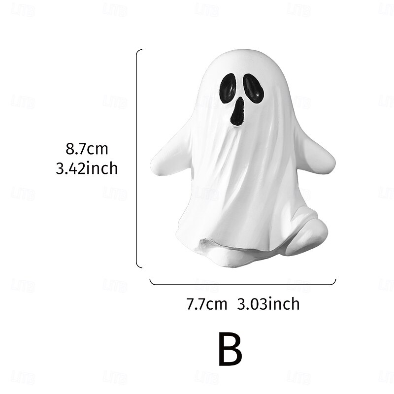 Halloween Cute Cute Ghost Decoration Resin Statue, White Robe Cute Ghost Decoration Figurine Desktop Decor, Spooky Resin Halloween Ornament for Home3