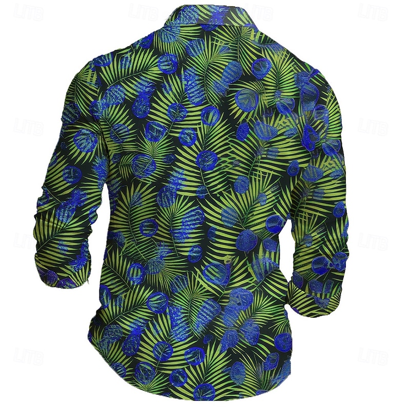 Men's Palm Leaf Tropical Plants Shirt Summer Hawaiian Shirt Button Up Shirt Long Sleeve Hawaiian Holiday Streetwear Summer Spring Turndown 3D Print Collared Shirts Blue Green Rose Red2