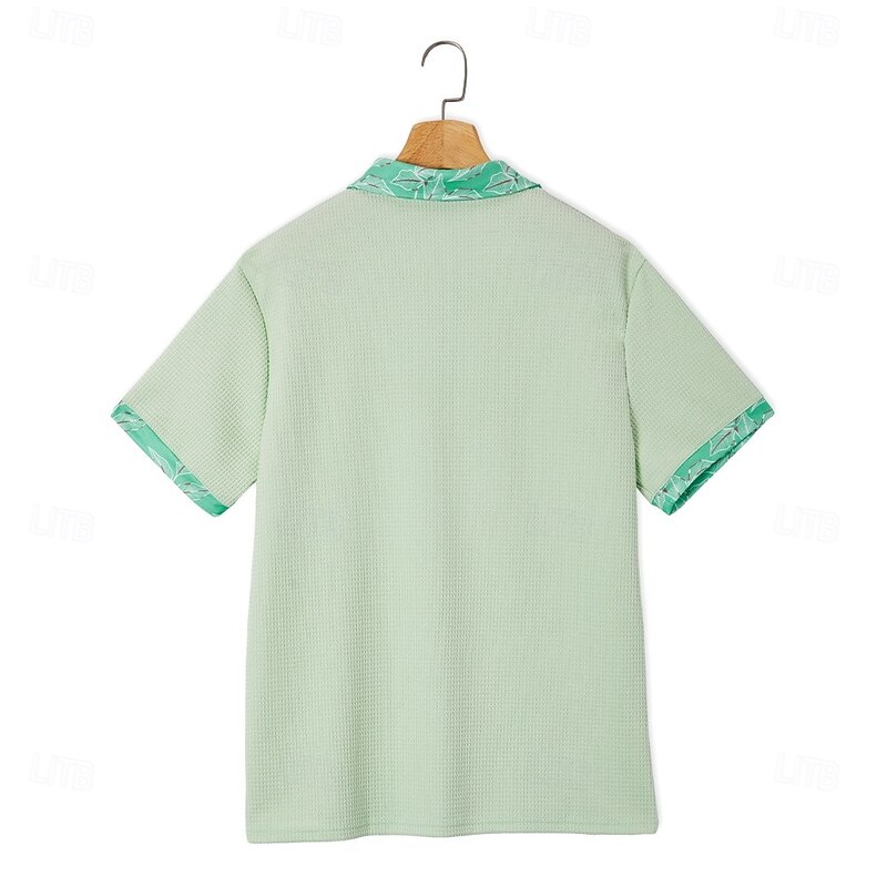 Men's Golf Shirt Waffle Knit Polo Shirt Business Casual Classic Short Sleeve Fashion Modern Solid Color Hawaii Buttons Summer Spring Regular Fit Black White Green Khaki Golf Shirt4