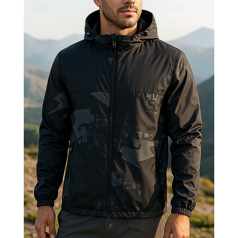 Men's Windbreaker Hiking Jacket Outdoor Waterproof Windproof Lightweight Hiking Outfits Hiking Clothes Spring Autumn / Fall Top Camping / Hiking / Caving Running Camo Red Blue Grey