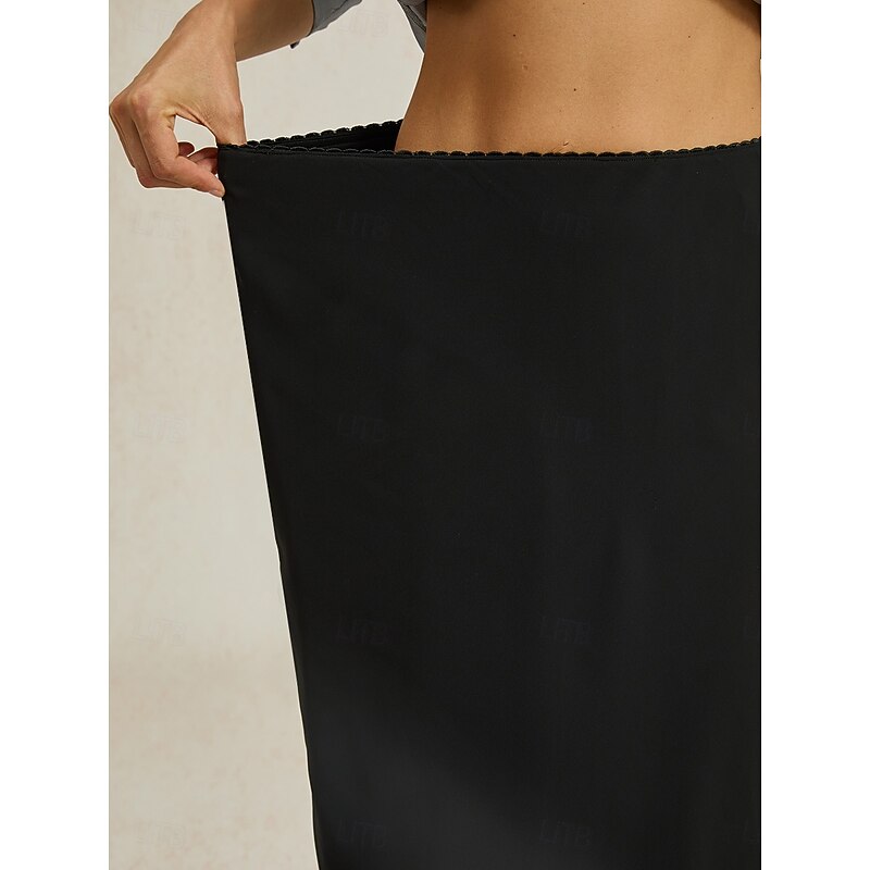 Women's Loose Elegant Midi High Waist Skirts Inelastic Black Summer Chiffon3