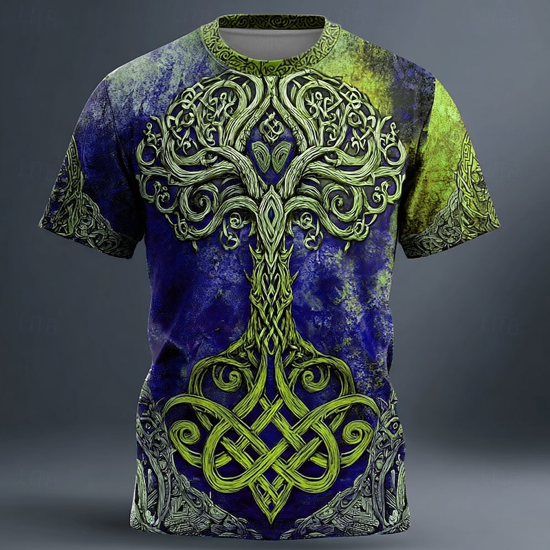 Men's 3D Celtics Tree Of Life T Shirt Short Sleeve T shirt 3D Print Crew Neck Shirt Viking Designer Party Street Yellow Red Blue Summer Spring Clothing Apparel S M L XL XXL XXXL4