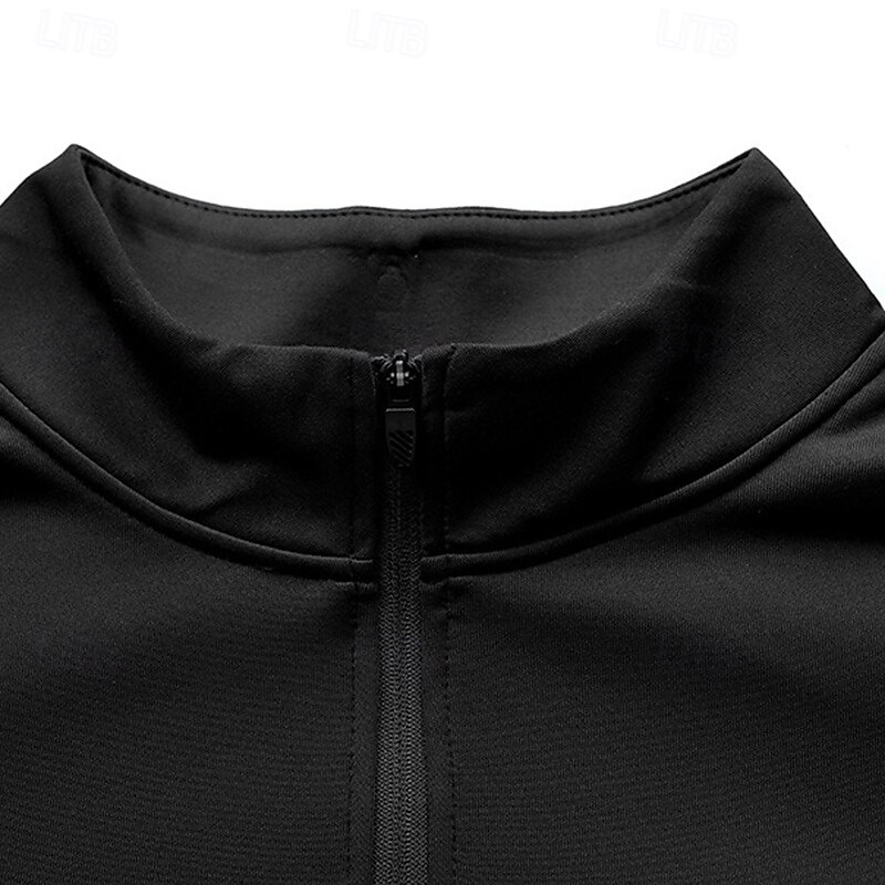 Men's Fleece Sweatshirt Quarter Zip Sweatshirt Long Sleeve Stand Collar Top Outdoor Thermal Warm Winter Polyester Black Fishing Tennis Running4