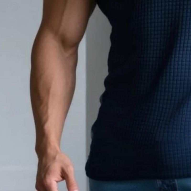 Men's Waffle T-shirt Tee Top Short Sleeve V Neck Open Front Summer All Seasons Solid Color Textured Fashion Designer Casual V Neck Outdoor Casual Daily Black White Navy Blue Top Tee for Men3