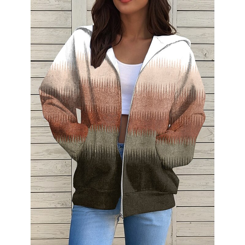 Women's Hooded Sweatshirt Jacket Long Sleeve Zip Up Hoodie With Pocket Lightweight Casual Micro-elastic Geometric Active Front Pocket Red Blue Purple Brown Green Spring Fall