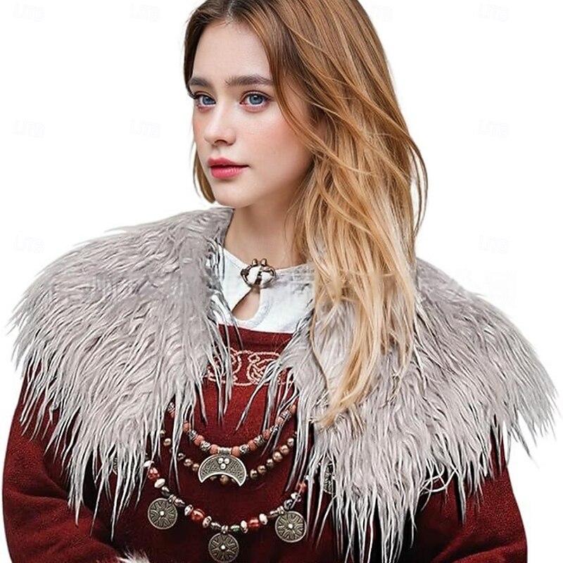 Retro Vintage Medieval Renaissance Cape Shawls Faux Fur Costume Warrior Viking Fancy Dress Women's Viking Halloween Carnival Performance Party LARP Adults Shawl All Seasons2