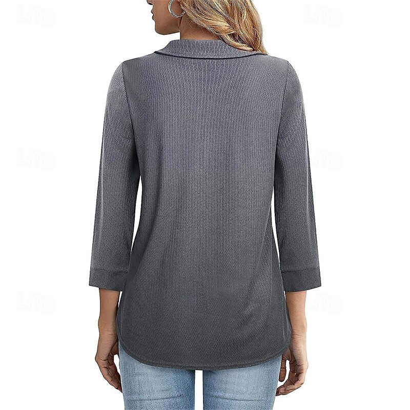 Women's Texture Blouse T Shirt Plain Fashion Modern Short Sleeve Shirt Collar Regular Tops Daily Zipper Black Green Gray Summer4