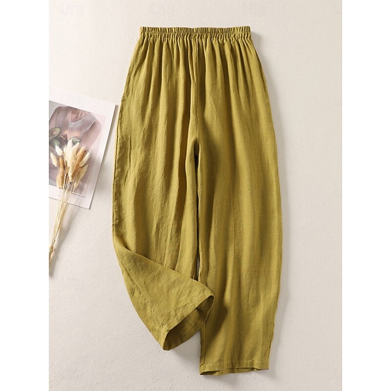 Women's Cotton Linen Pants Chinos Ethnic Style Basic Casual Full Length High Waist Plain Pocket Drawstring Comfort Outdoor Stretchy Vacation Street Daily Black White Fuchsia Orange Summer Spring4