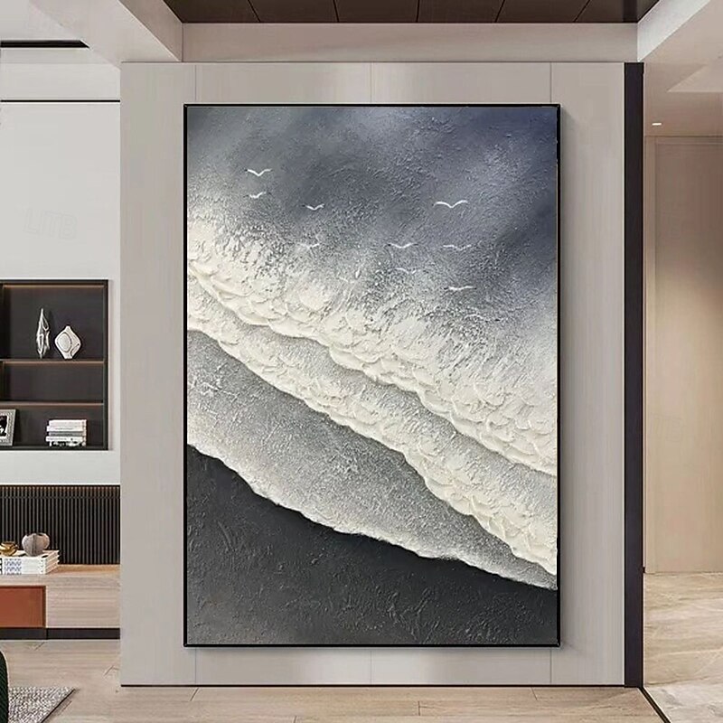 Handmade wave oil painting Hand Painted waves Oil Painting Wall Modern Fashion Abstract White Black Wave Canvas Painting Home Decoration Decor frame Canvas Paingtings2