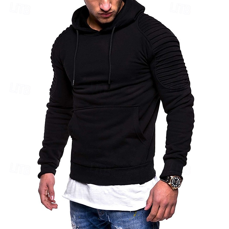 Men's Hoodie Pullover Hoodie Sweatshirt Tactical Hoodie Black Light Grey Dark Gray Camouflage Green Hooded Plain Pleated Sports & Outdoor Daily Streetwear Cool Casual Athletic Fall Clothing Apparel2