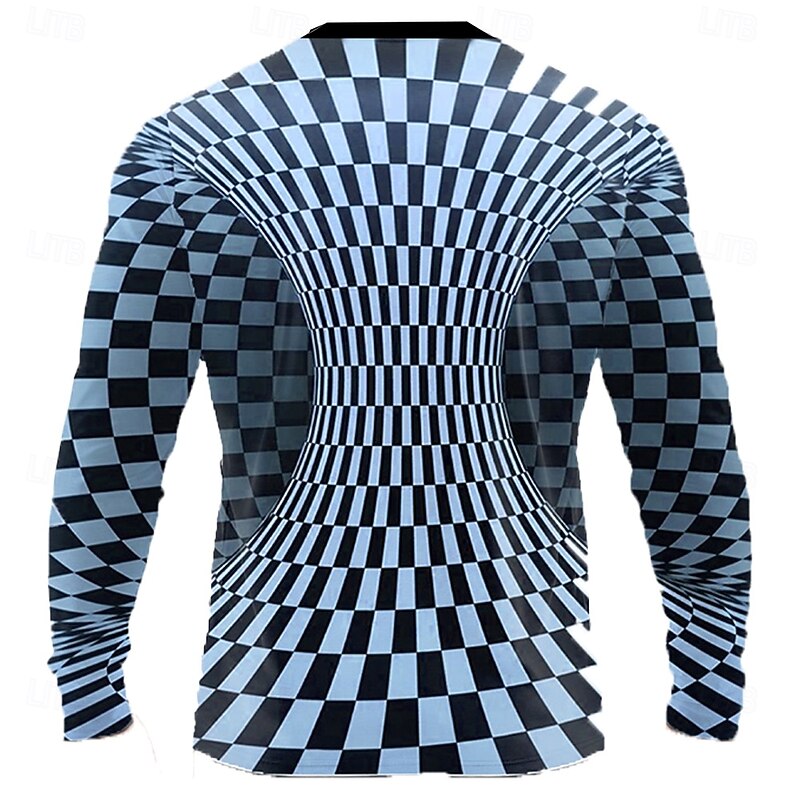 Men's Checkered 3D T Shirt Long Sleeve T shirt 3D Print Crew Neck Shirt Fashion Exaggerated Street Casual Daily Yellow Pink Blue Summer Spring Fall Clothing Apparel S M L XL XXL XXXL2