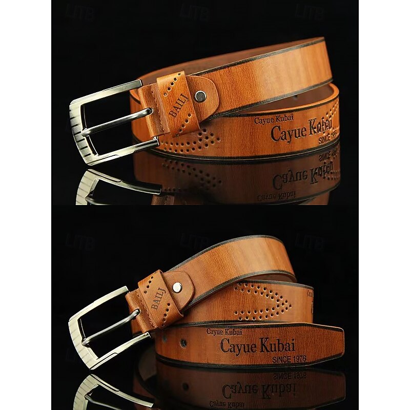 Men's Vintage Faux Leather Casual Belt - Stylish Perforated Design with Brushed Metal Buckle - Perfect for Everyday Wear and Jeans, Adjustable 43.31 Inch4