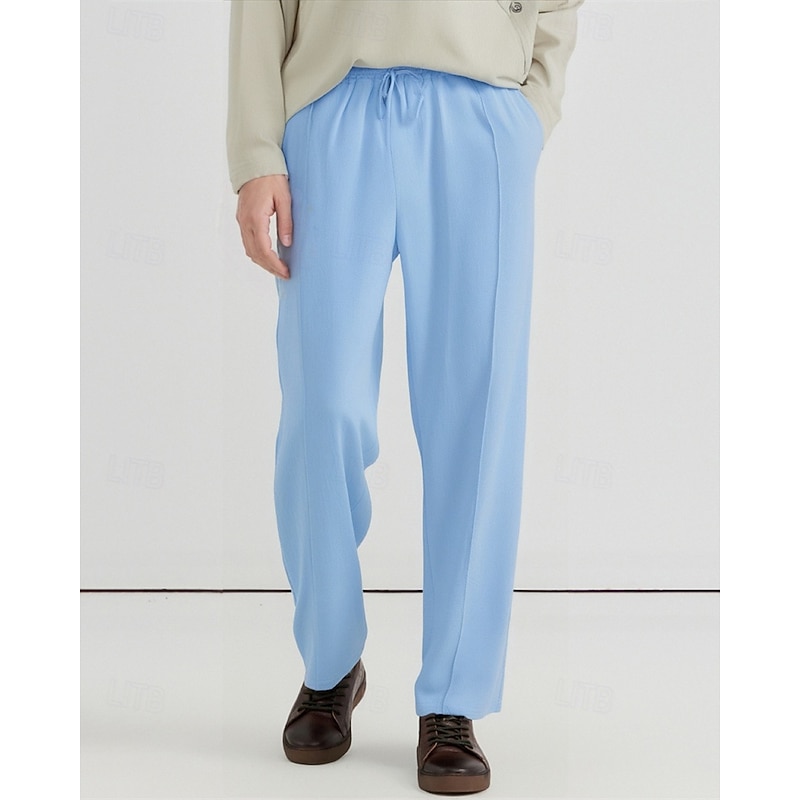 Men's Cotton Linen Pants Sweatpants Trousers Pocket Elastic Waist Drawstring Plain Comfort Sports Outdoor Daily Fashion Casual Black White Micro-elastic