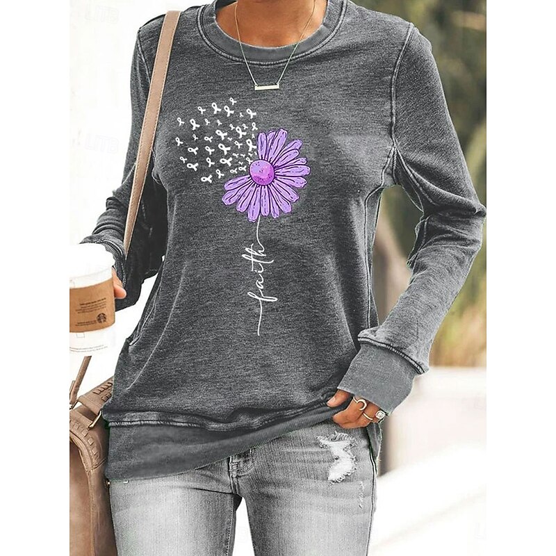 Women's Sweatshirts Floral Graphic Letter Casual Long Sleeve Crew Neck Round Neck Regular Tops Street Dailywear Casual Print Black Blue Purple Gray Fall Winter3