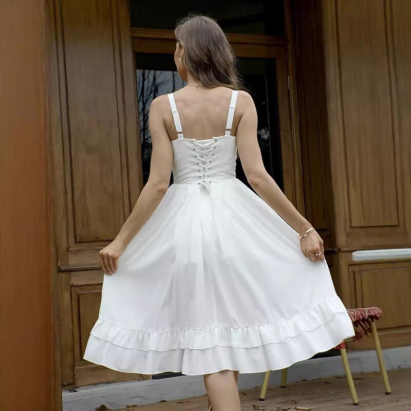 Retro Vintage Medieval Renaissance Dress Viking Elven Asymmetrical Hem Solid Color Fancy Dress Women's Fantasy Halloween Carnival Vacation Casual Daily LARP Adults Dress Spring & Summer4