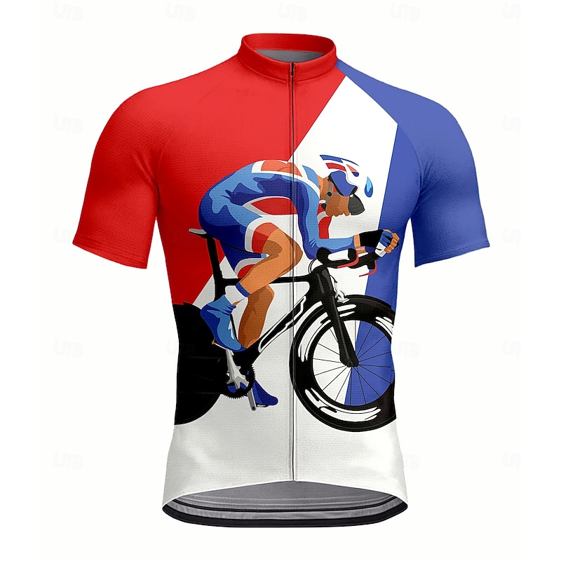 Men's Cycling Jersey Graphic Geometric Short Sleeve Bike Jersey Top with 3 Rear Pockets UV Resistant Quick Dry Front Zipper Reflective Strips Sports Red Clothing Apparel
