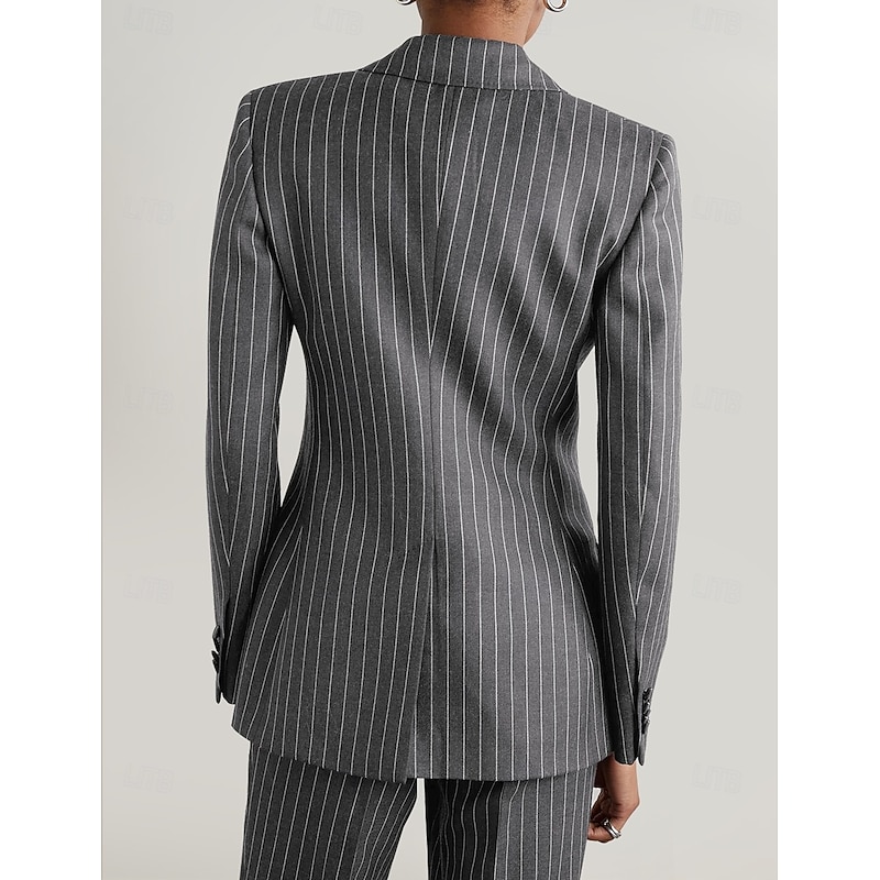 Women's Pinstriped Blazer Sport Coat Formal Wedding Guest Elegant Long Sleeve Peak Lapel Single Breasted2