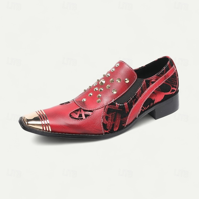 Men's Red Leather Shoes with Studded Detailing and Sleek Modern Design Perfect for Trendy Casual Wear Fashion Shows and Social Gatherings4