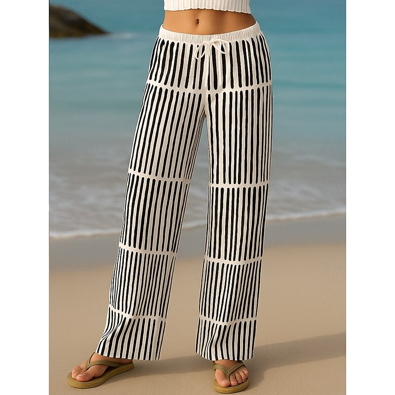 Women's Culottes Wide Leg Vacation Vintage Ethnic Style Full Length High Waist Geometric Abstract Patchwork Drawstring Printing Quick Dry Breathability Soft Inelastic Formal Outdoor Vacation Black2