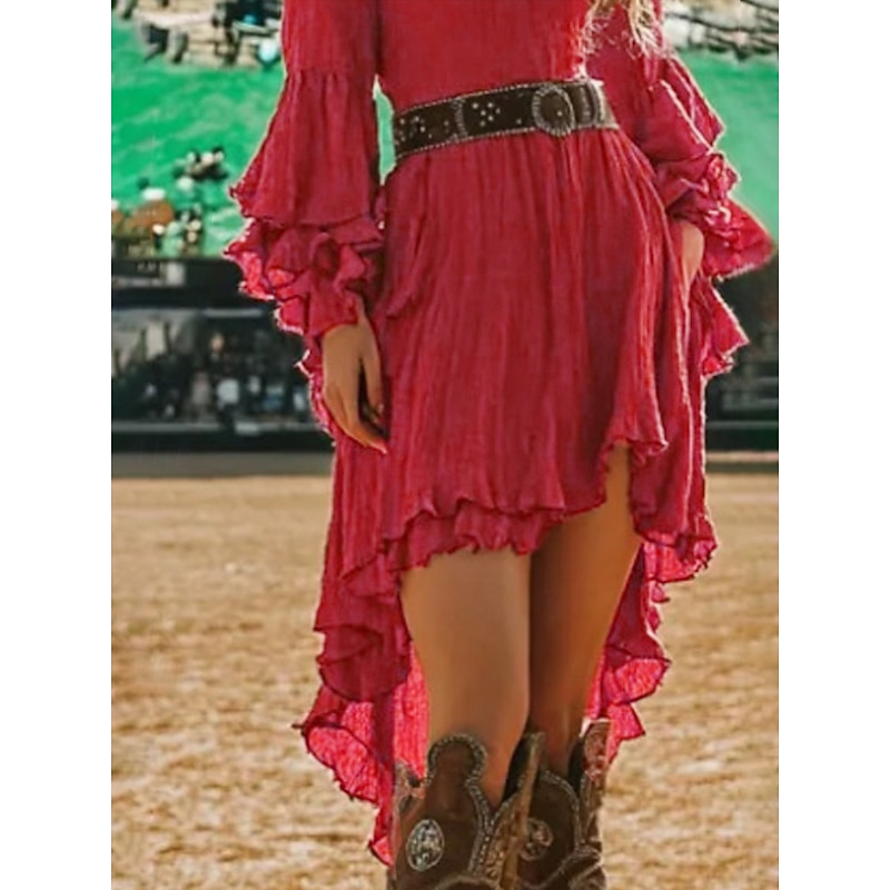 Women's Mini Dress Boho Dress Western Dress Fashion Classic Modern Outdoor Holiday Going out Regular Fit Plain Long Sleeve V Neck Red Summer3