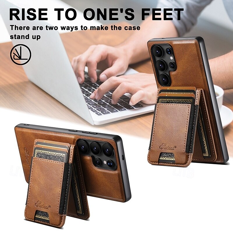 Phone Case For Samsung Galaxy S25 S24 S23 Ultra Plus S22 Plus  Ultra Back Cover Magnetic Support Wireless Charging Kickstand Retro TPU PU Leather4