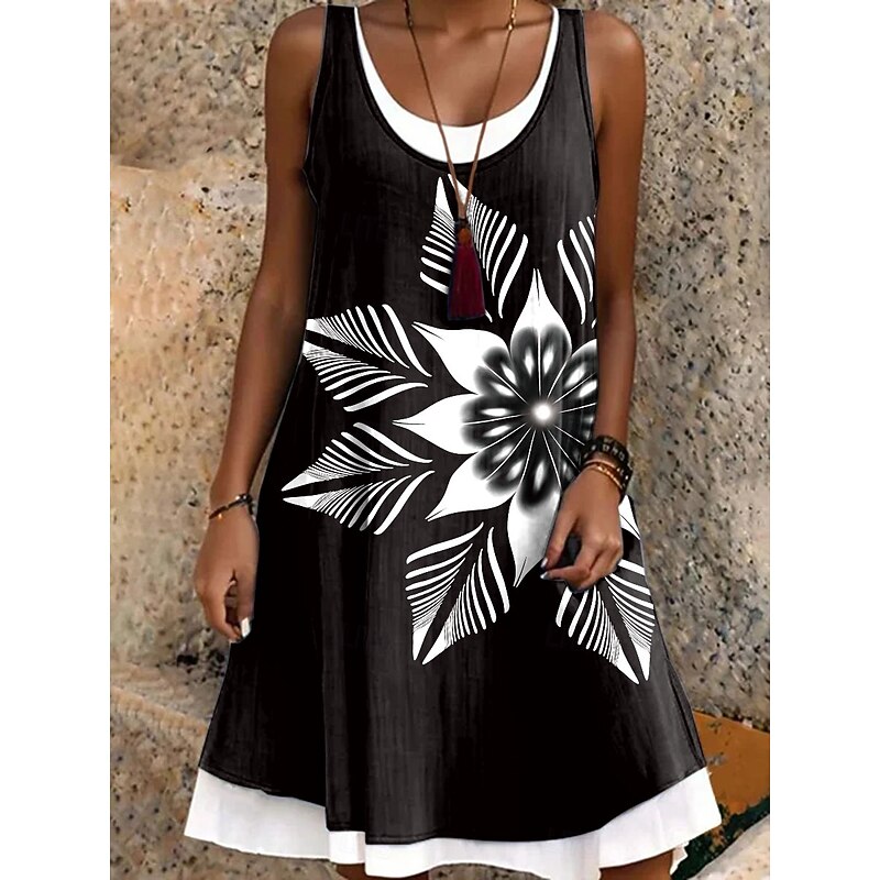 Women's Mini Dress Sundress A Line Dress Off The Shoulder Dress Vacation Casual Boho Daily Regular Fit Floral Graphic Sleeveless Crew Neck White Pink Blue Purple Summer Spring Fall